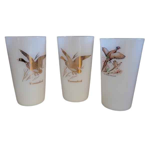 Federal Milk Glass Tumblers Wild Game Set of 3 Mallard Duck Glasses Vintage - Picture 5 of 9